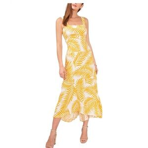 NWOT Vince Camuto Yellow Leaf Midi Dress Size Large